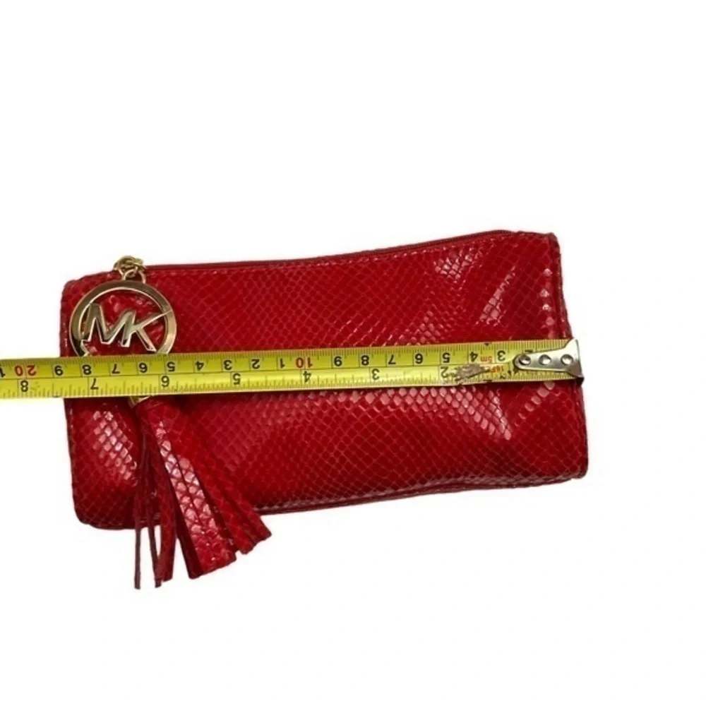 Michael kors red snake embossed cosmetic bag or clutch tassel